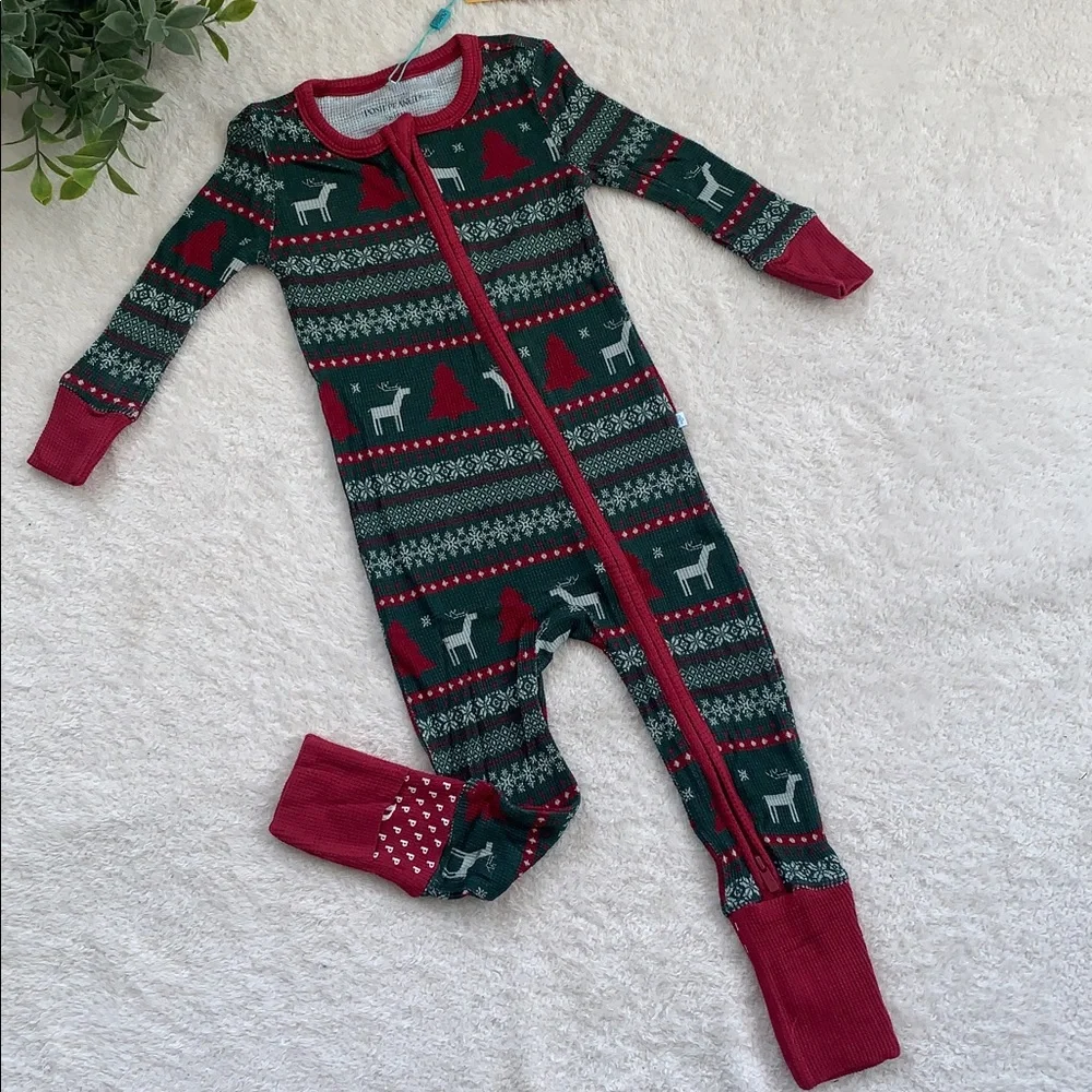 NWT Posh Peanut Holiday Fair Isle Red & Green Holiday Convertible Footie 12-18M